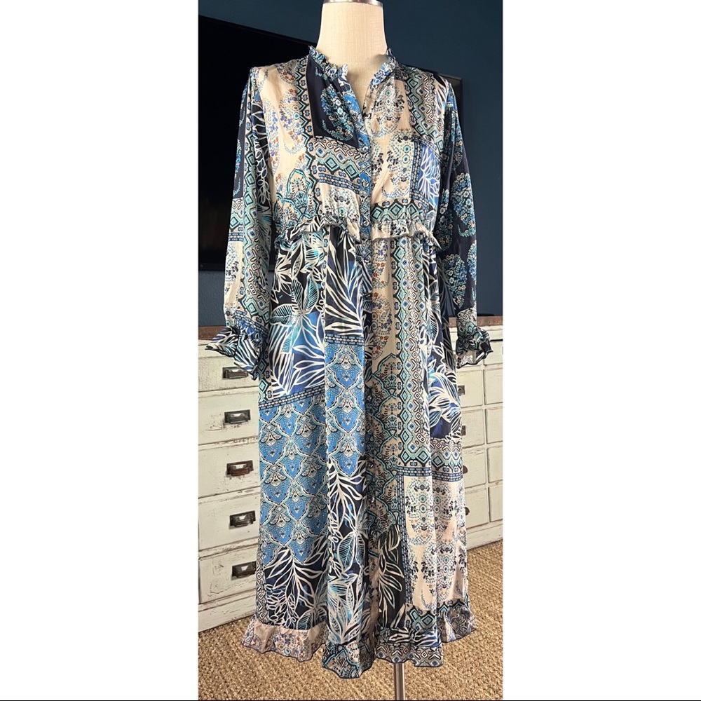 Johnny Was Carly Rowena 100% Silk Midi Dress S
